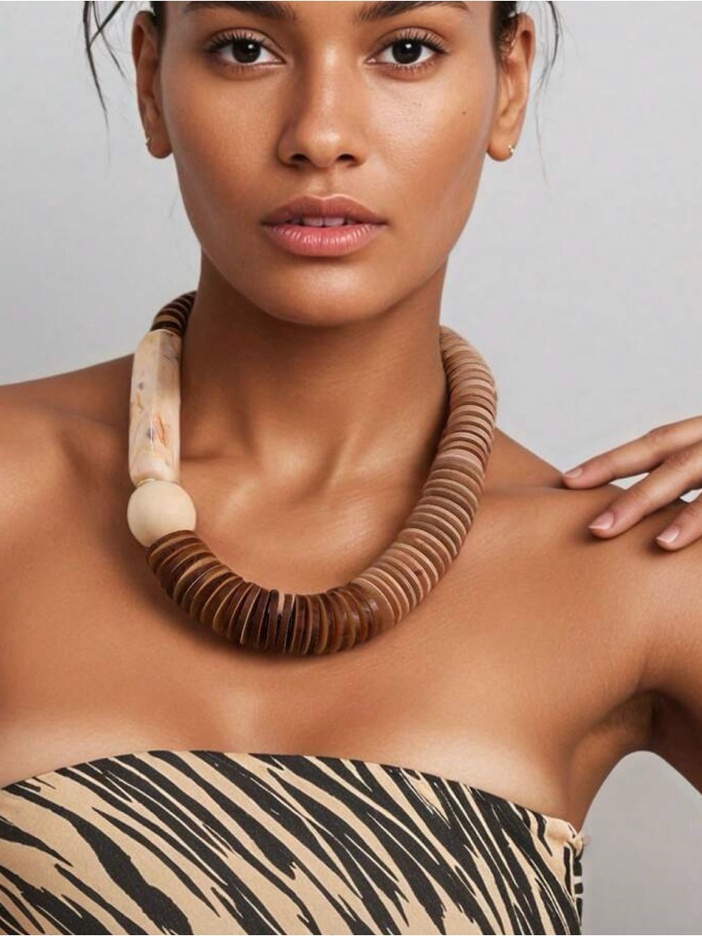 Natural Brown Disc Statement Necklace - Women Jewelry